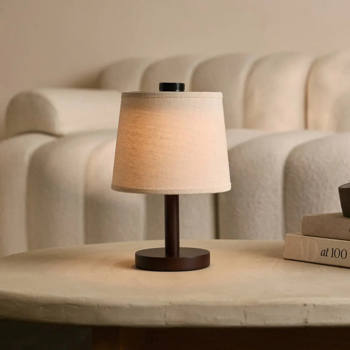 Rover dark brown wooden lamp – rechargeable, wireless, and dimmable lampshade