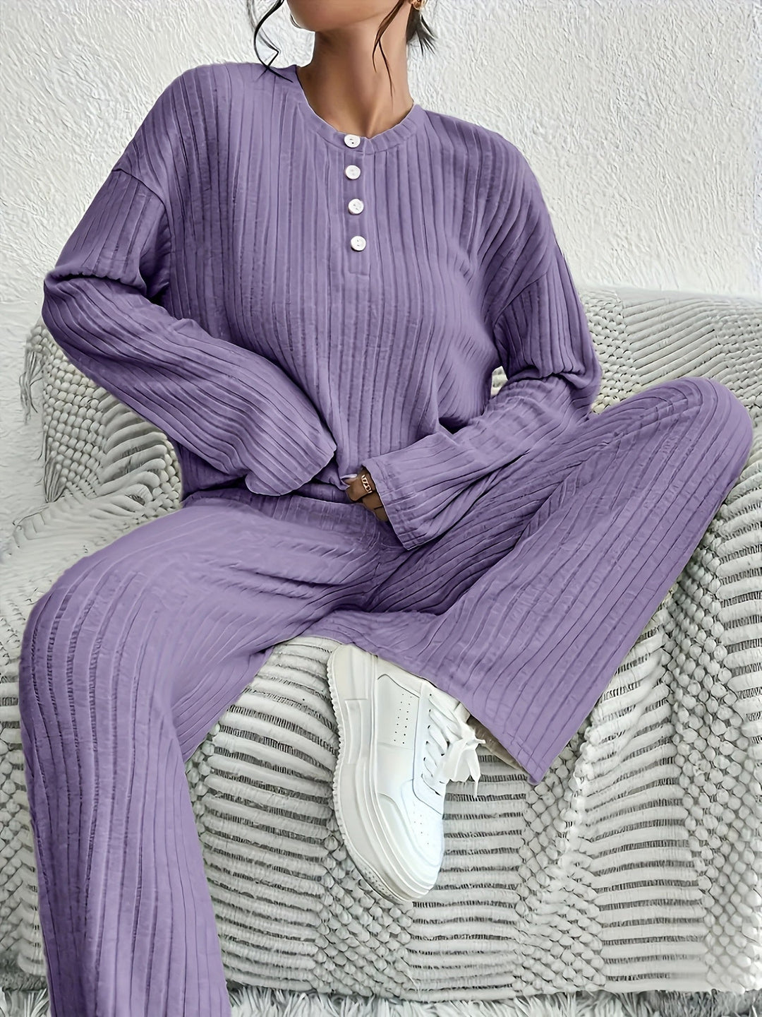 CozyRib - Stylish Ribbed Pajama Outfit - 2-Piece Ribbed Lounge Set for Women