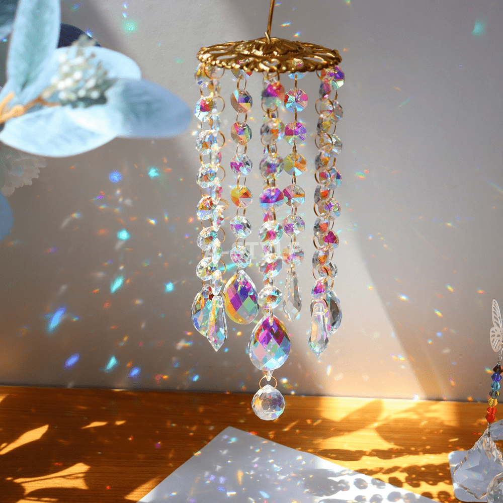 AuraHarmony Crystal Wind Chime - Elegant Design with Metal Leaves - Creates a Calm Atmosphere