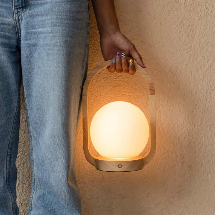 Skye Light Brown Wooden Cordless Lamp | Rechargeable and Dimmable Design