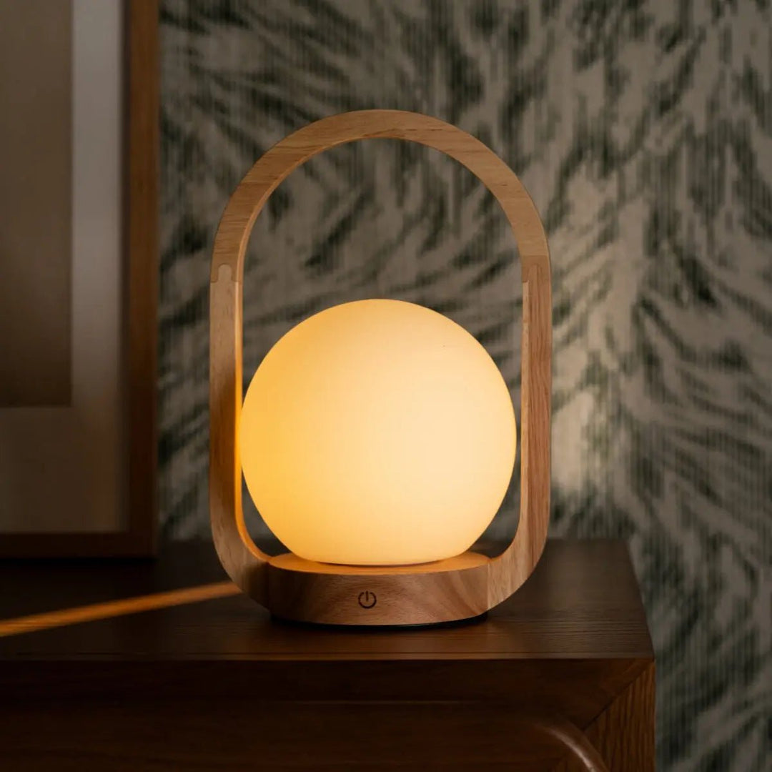 Skye Light Brown Wooden Cordless Lamp | Rechargeable and Dimmable Design