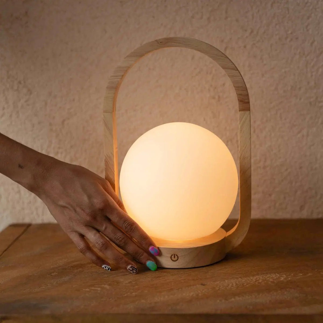 Skye Light Brown Wooden Cordless Lamp | Rechargeable and Dimmable Design