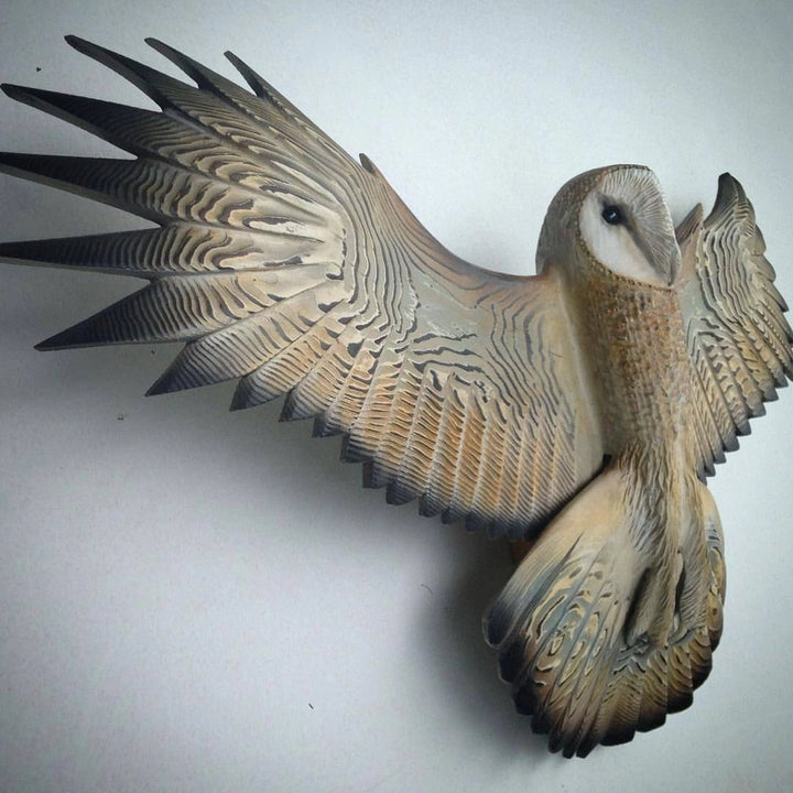OwlGaze Handmade Barn Owl Wall Sculpture - Carefully Painted, Durable, UV-Protected