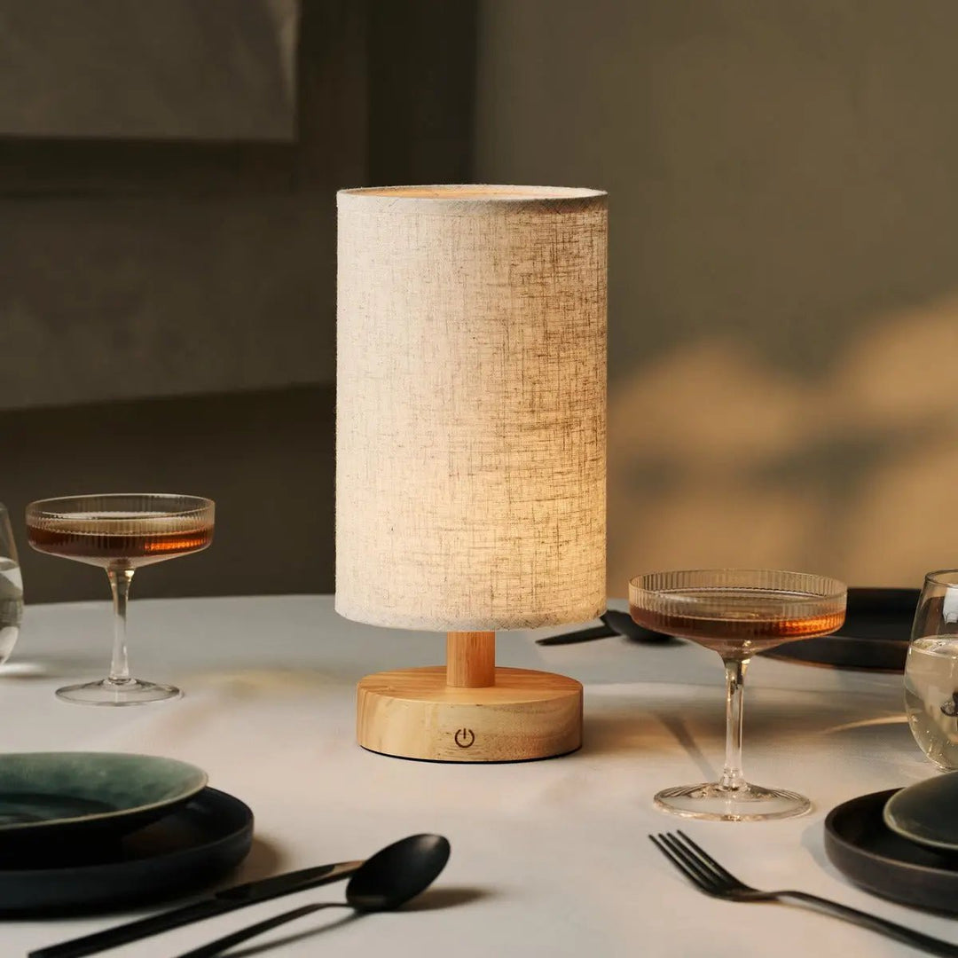 Light brown wooden table lamp - rechargeable and dimmable