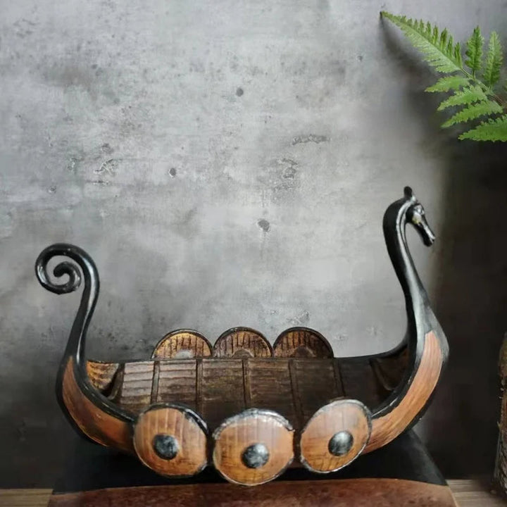 DragonSail Antique Viking Ship Organizer - Handmade Details and Classic Finish - Ideal for Various Applications