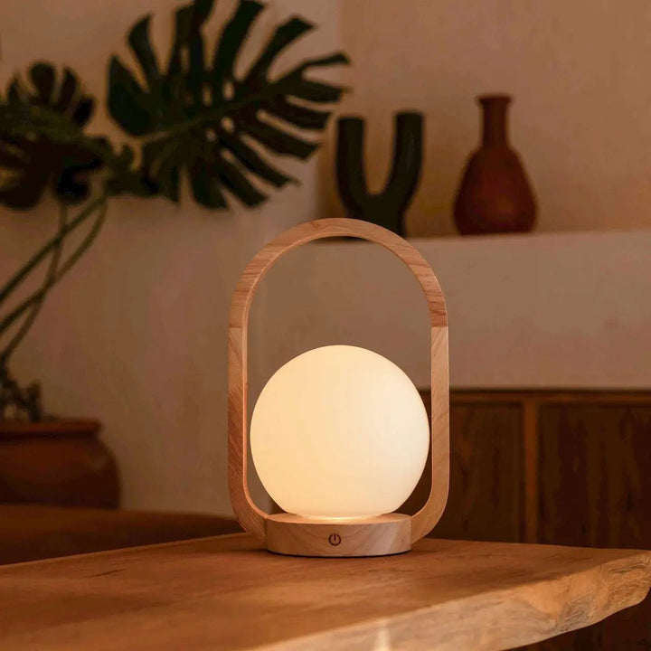 Skye Light Brown Wooden Cordless Lamp | Rechargeable and Dimmable Design