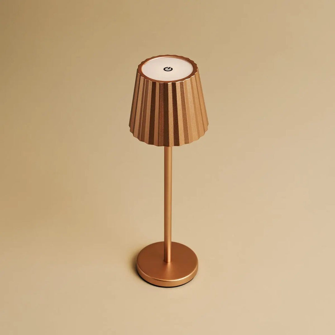 Maya Copper Ribbed Table Lamp Made of Iron - Dimmable and Wireless