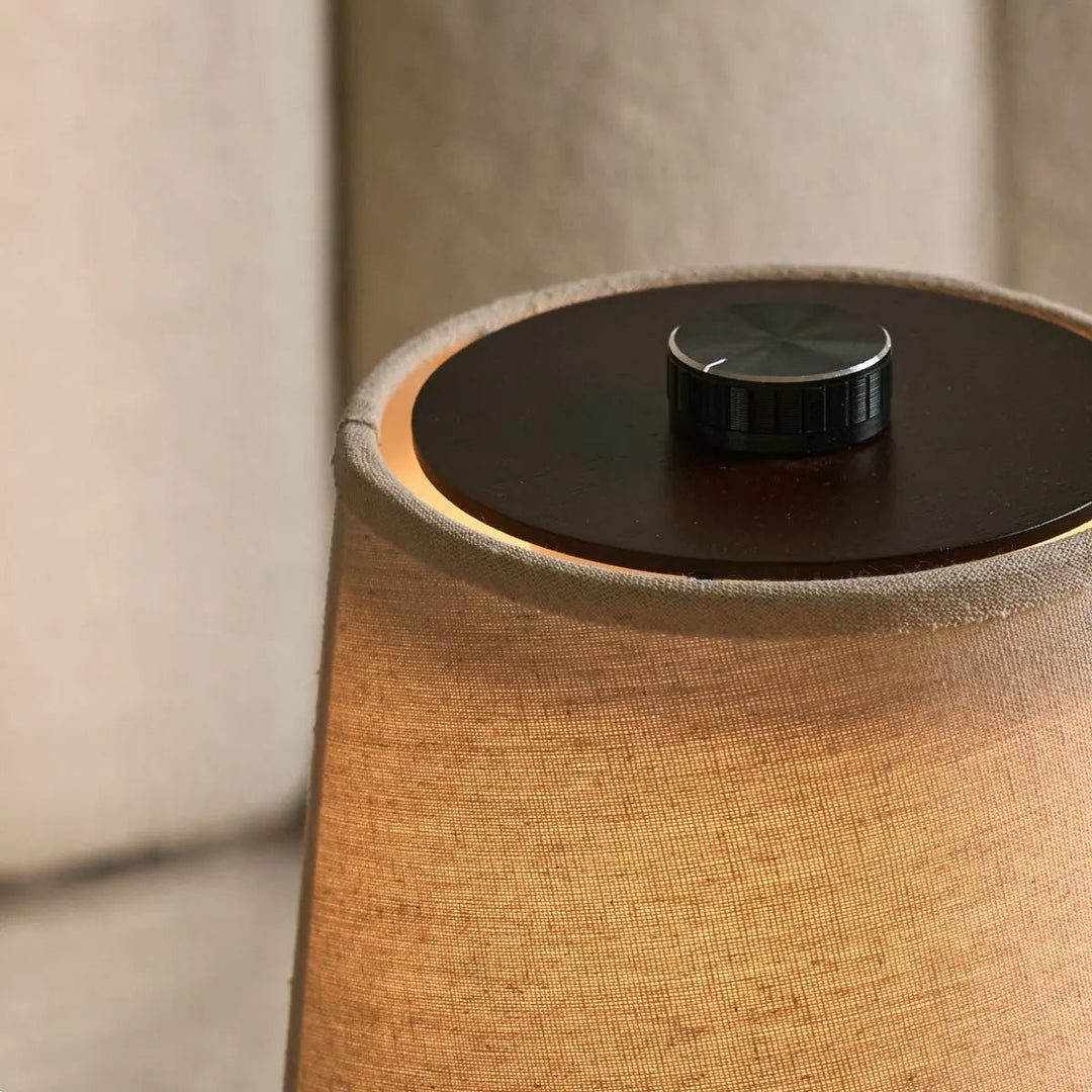 Rover dark brown wooden lamp – rechargeable, wireless, and dimmable lampshade