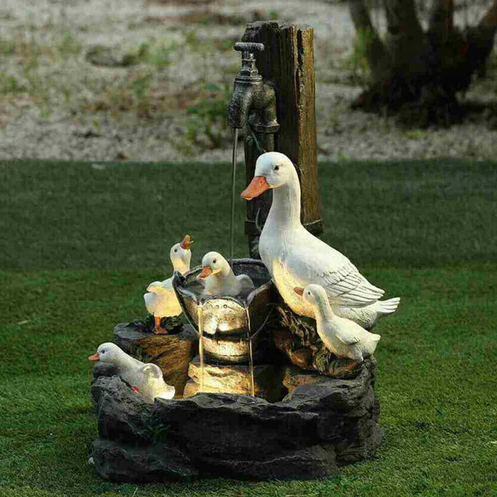 QuackHaven Duck Family Fountain - Decorative and Soothing Garden Ornament - Lightweight and Ideal for Outdoors