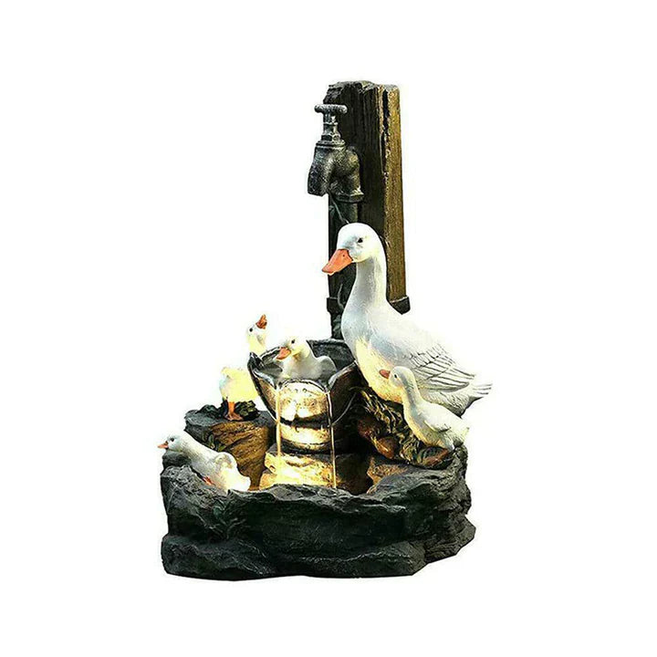 QuackHaven Duck Family Fountain - Decorative and Soothing Garden Ornament - Lightweight and Ideal for Outdoors