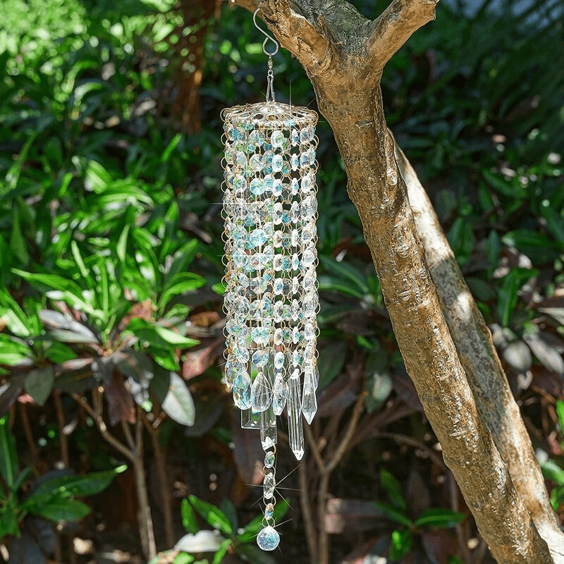 AuraHarmony Crystal Wind Chime - Elegant Design with Metal Leaves - Creates a Calm Atmosphere