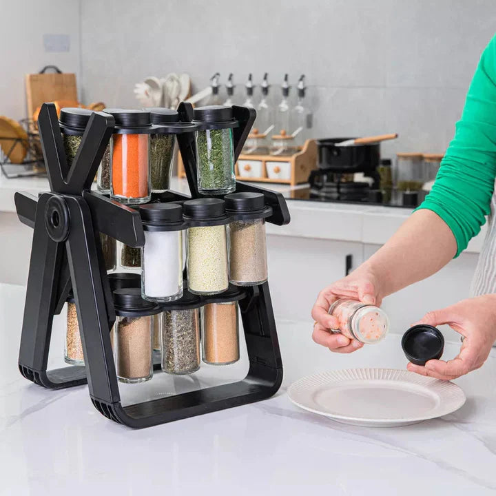 SpiceTurn - Ingenious Rotating Spice Rack - Smooth 360° Rotation with Airtight Jars