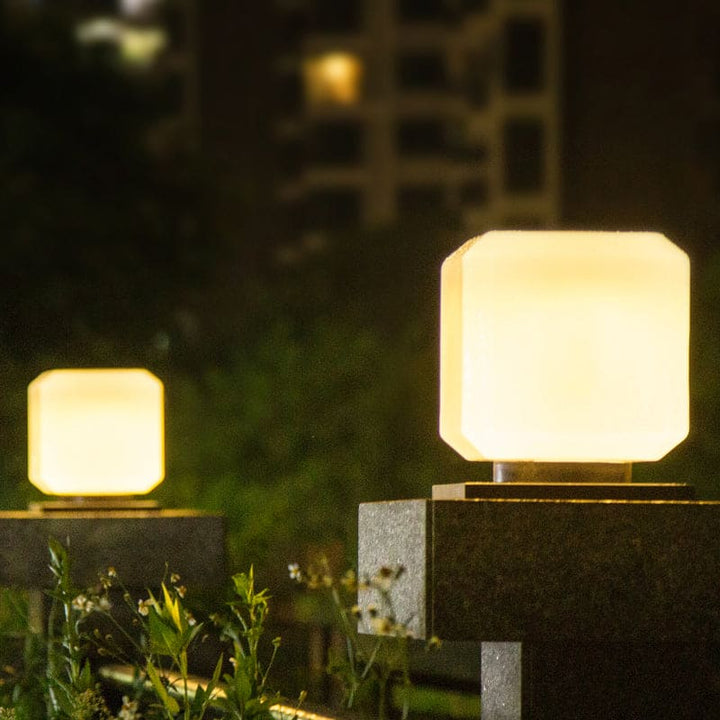 PatioGlow | White Cube-Shaped Solar Lamp