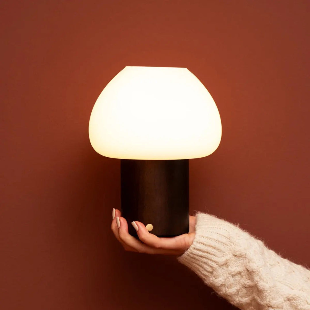 Fynn Dark Brown Wooden Lamp – Rechargeable & Dimmable Light