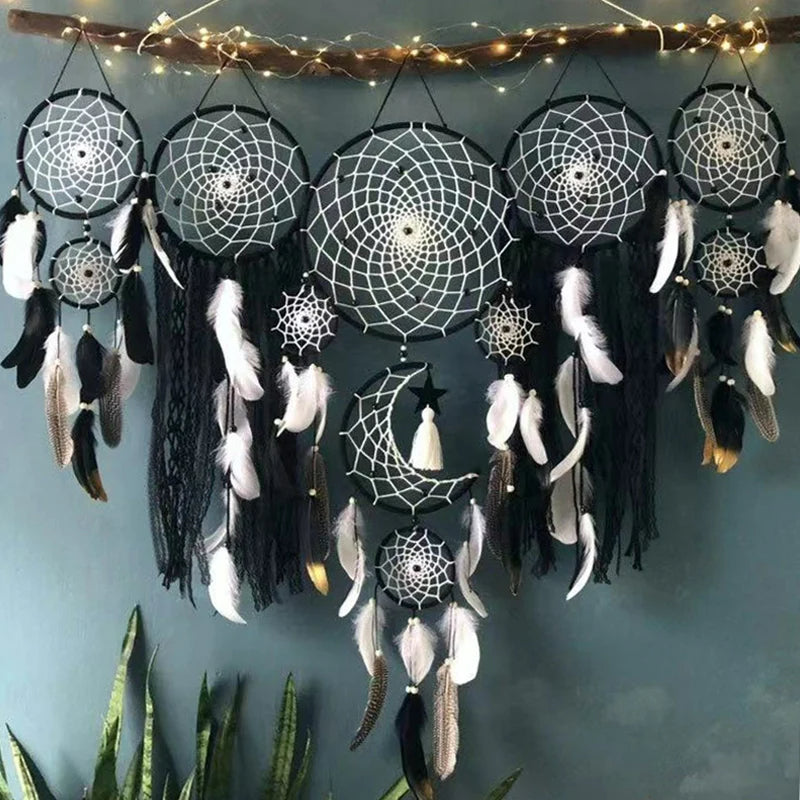 MoonGlow Dreamcatcher - Handwoven Macramé with Moon and Star Motif - Create a Peaceful Sleeping Space