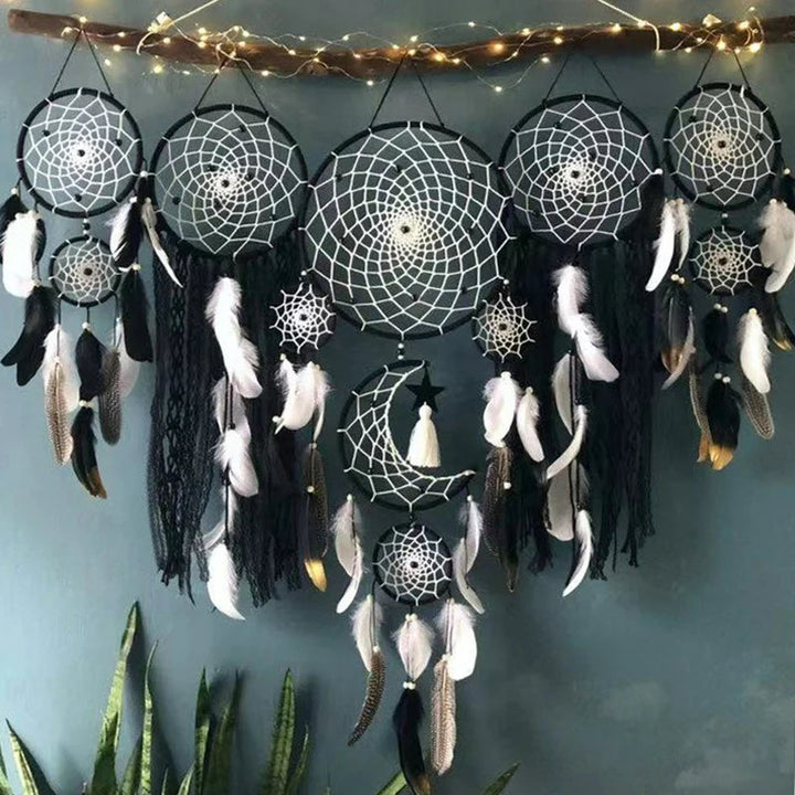 MoonGlow Dreamcatcher - Handwoven Macramé with Moon and Star Motif - Create a Peaceful Sleeping Space