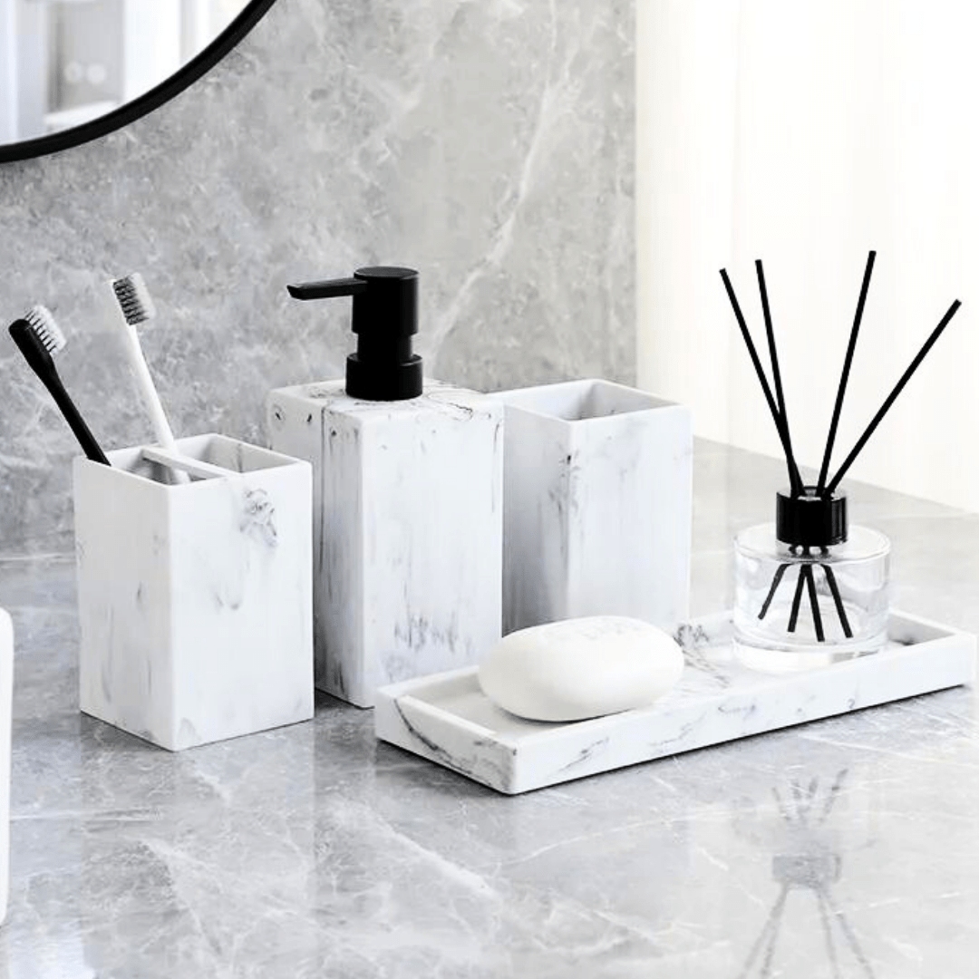 EleganceTouch | Complete Marble Bathroom Organizer Set