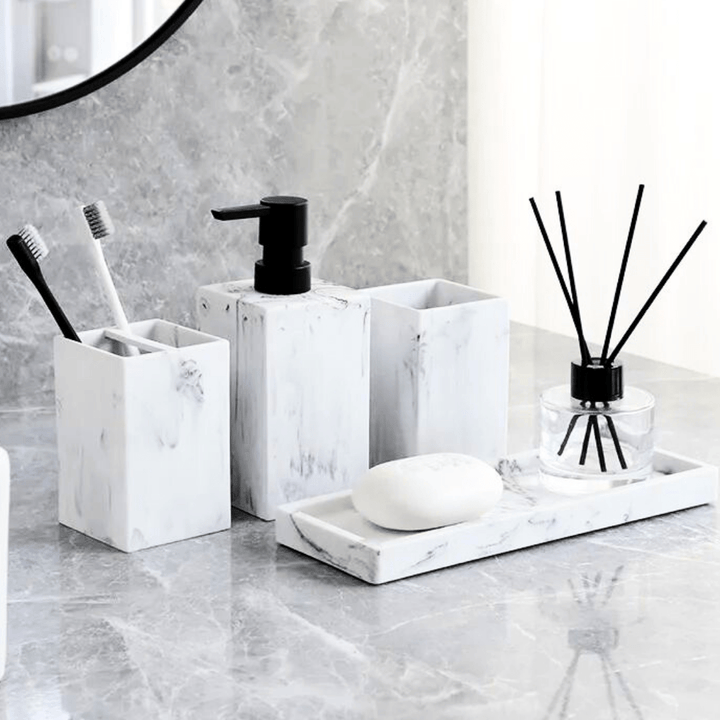 EleganceTouch | Complete Marble Bathroom Organizer Set