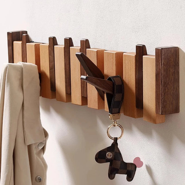 Clavea – Solid Wood Coat Rack – Smart Foldable Hooks and Musical Design