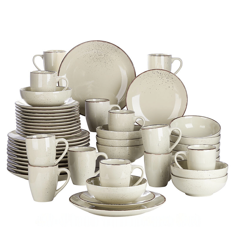 StoneCraft | Beige Ceramic Table Set with Plates and Mugs