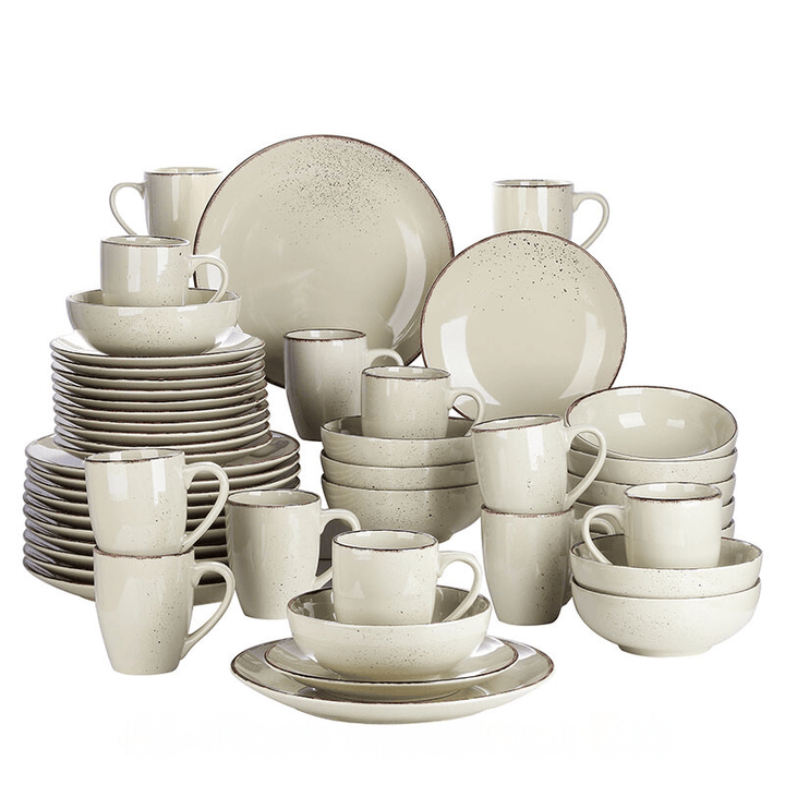 StoneCraft | Beige Ceramic Table Set with Plates and Mugs