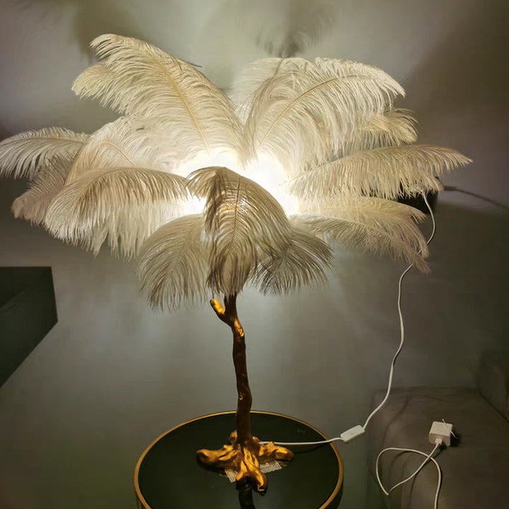 PlumaLuxe – Luxe Scandinavian Floor Lamp with Ostrich Feathers and Gold Finish