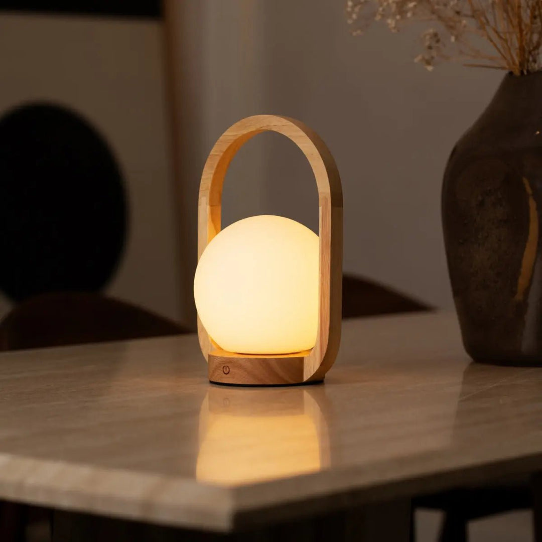 Skye Light Brown Wooden Cordless Lamp | Rechargeable and Dimmable Design