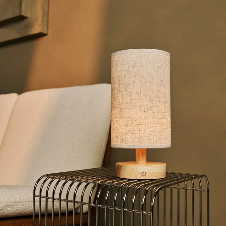 Light brown wooden table lamp - rechargeable and dimmable