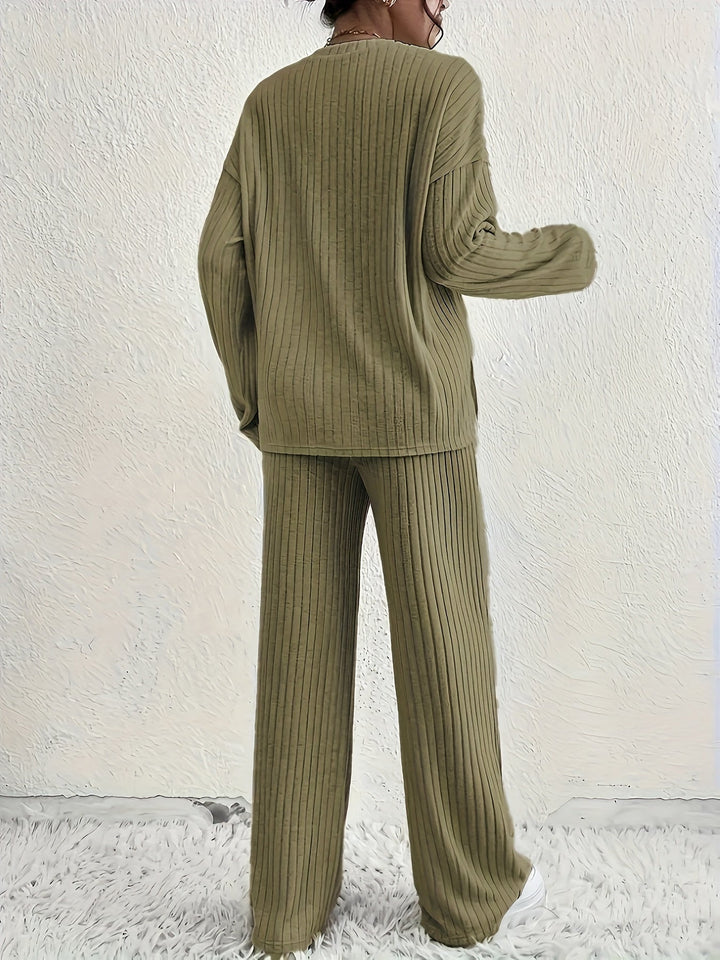 CozyRib - Stylish Ribbed Pajama Outfit - 2-Piece Ribbed Lounge Set for Women