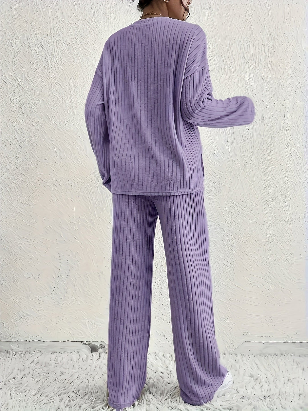 CozyRib - Stylish Ribbed Pajama Outfit - 2-Piece Ribbed Lounge Set for Women