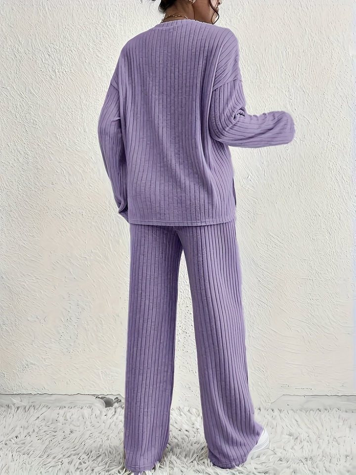 CozyRib - Stylish Ribbed Pajama Outfit - 2-Piece Ribbed Lounge Set for Women