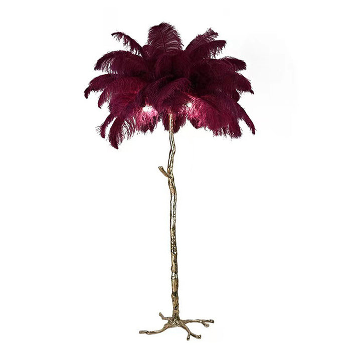 PlumaLuxe – Luxe Scandinavian Floor Lamp with Ostrich Feathers and Gold Finish