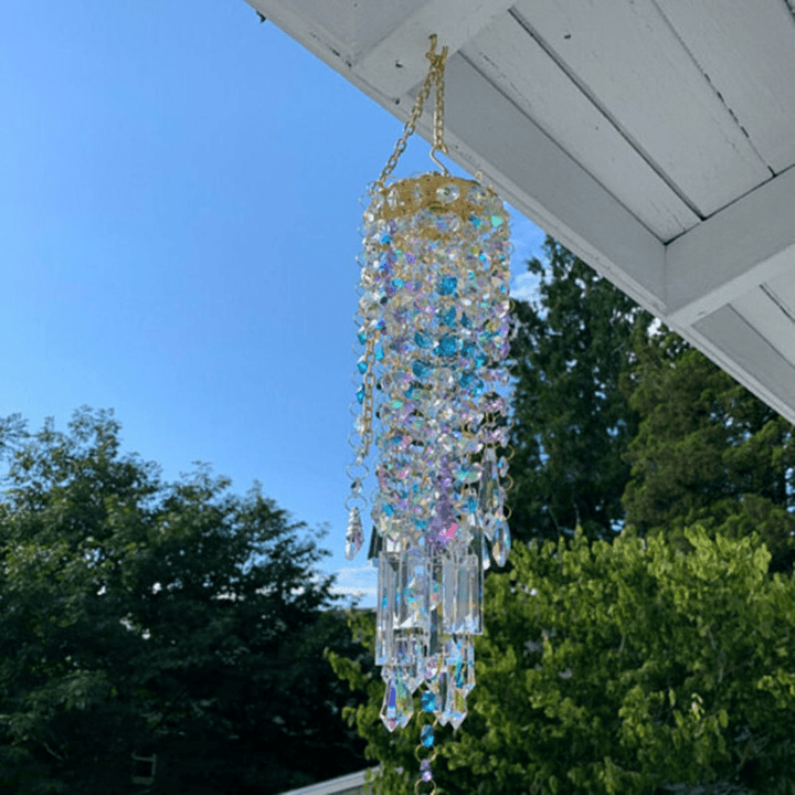 AuraHarmony Crystal Wind Chime - Elegant Design with Metal Leaves - Creates a Calm Atmosphere