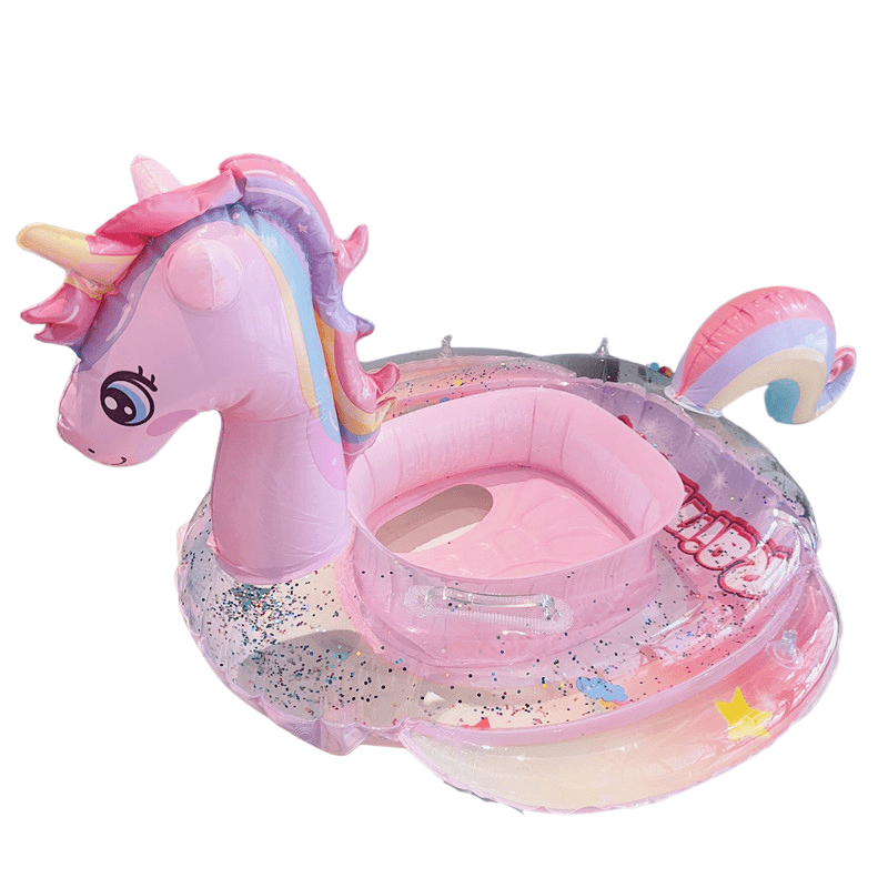 GlitterFloat - Inflatable Swimming Ring with Unicorn - Magical Glitter Swimming Ring