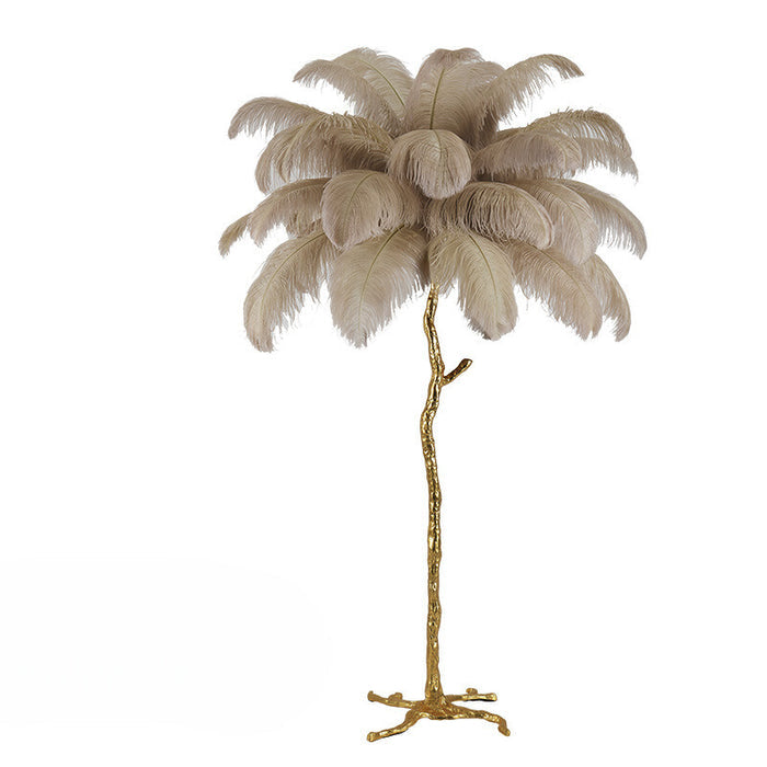 PlumaLuxe – Luxe Scandinavian Floor Lamp with Ostrich Feathers and Gold Finish