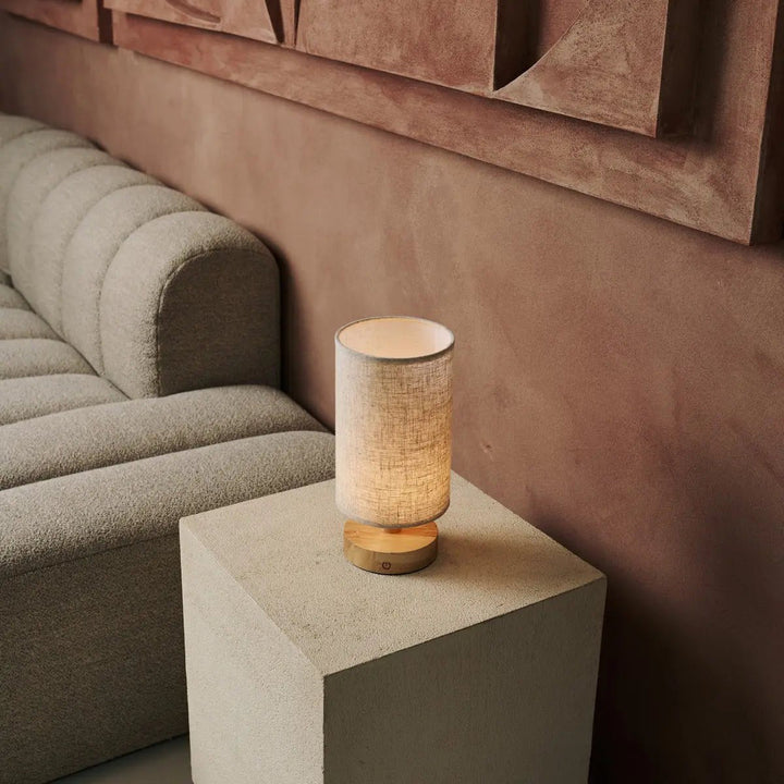 Light brown wooden table lamp - rechargeable and dimmable