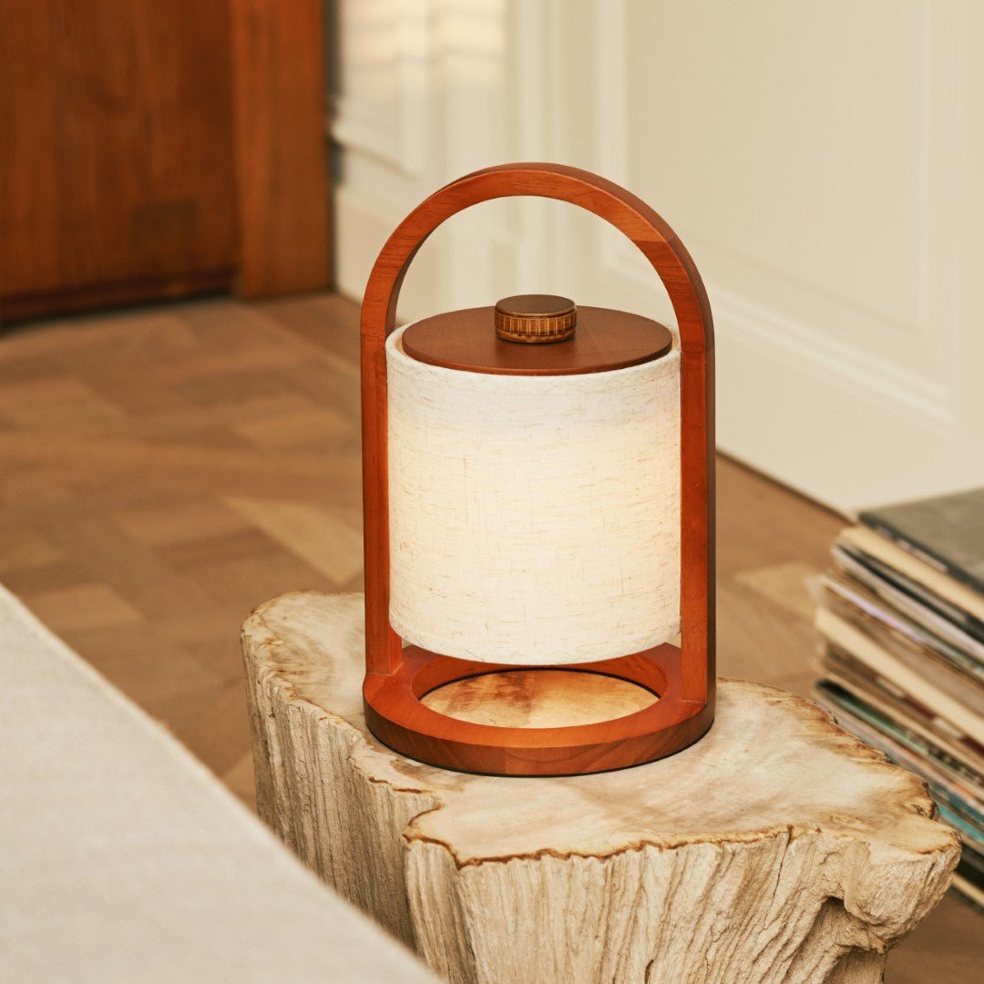River Chestnut Wooden Rechargeable Lamp - Dimmable and Wireless Light