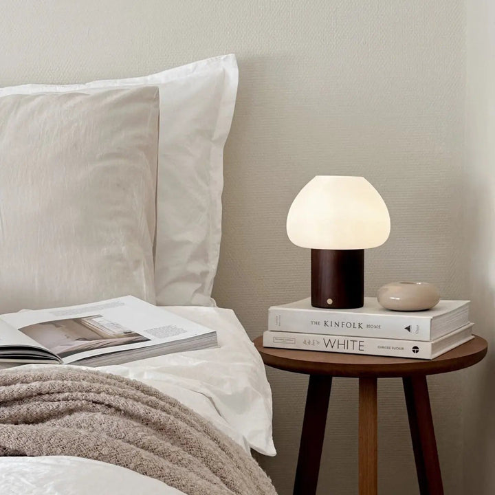 Fynn Dark Brown Wooden Lamp – Rechargeable & Dimmable Light