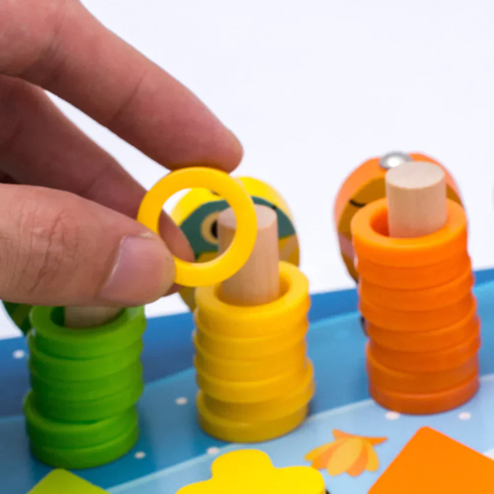 Montessori Wooden Learning Board - Catching Fish, Solving Puzzles, Exploring Shapes - Safe and Eco-Friendly