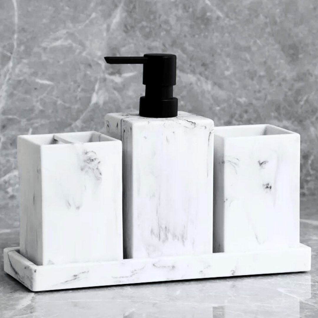 EleganceTouch | Complete Marble Bathroom Organizer Set