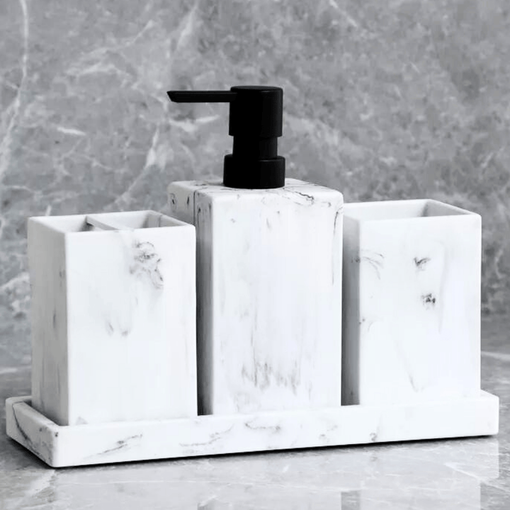 EleganceTouch | Complete Marble Bathroom Organizer Set