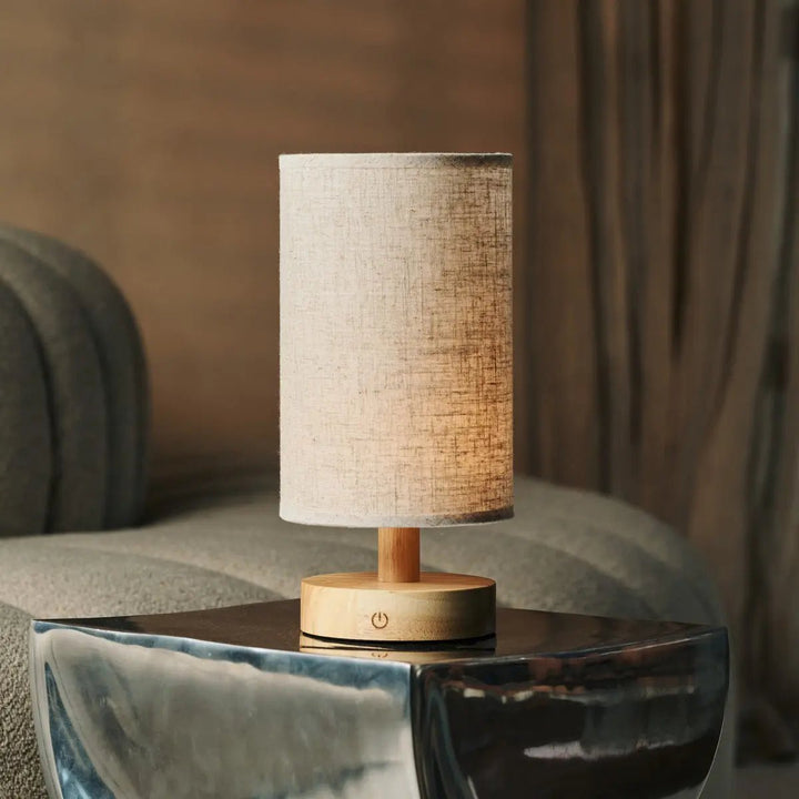 Light brown wooden table lamp - rechargeable and dimmable
