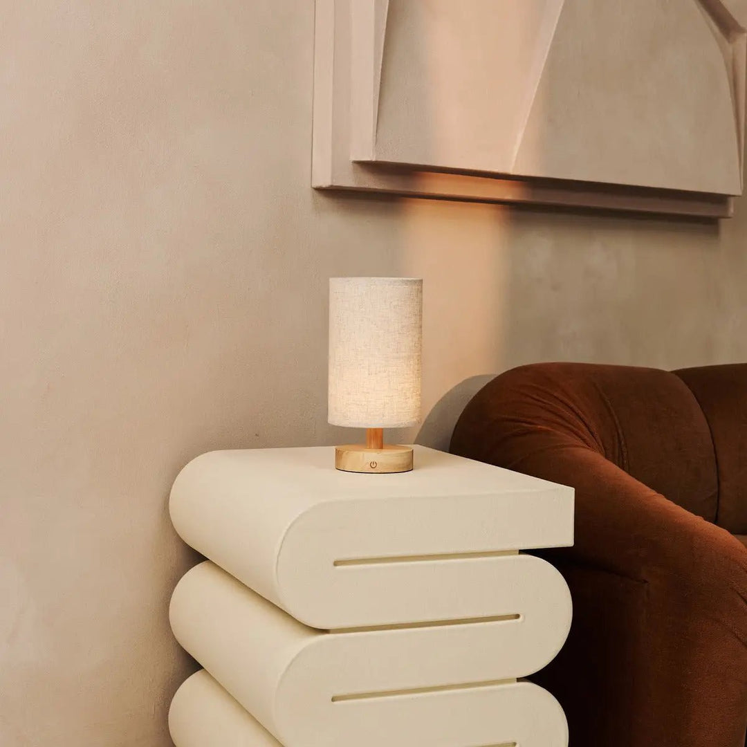 Light brown wooden table lamp - rechargeable and dimmable