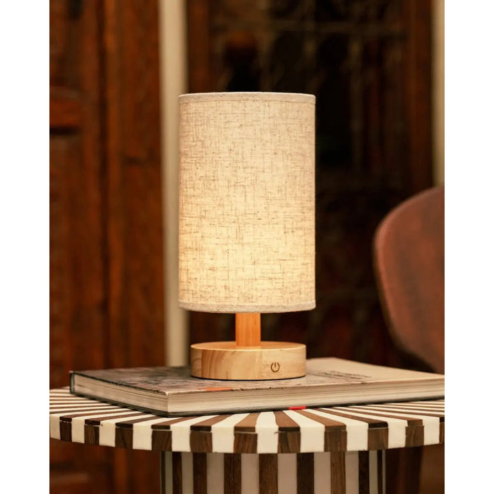 Light brown wooden table lamp - rechargeable and dimmable