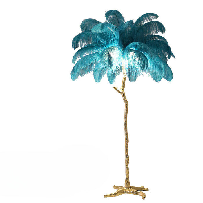 PlumaLuxe – Luxe Scandinavian Floor Lamp with Ostrich Feathers and Gold Finish