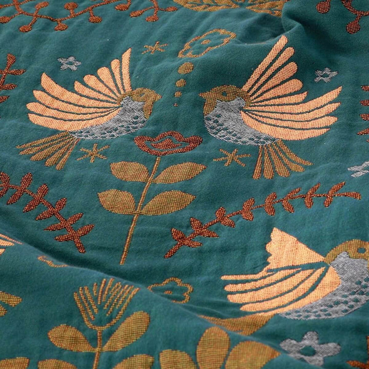 Reversible Scandinavian Bird Blanket – Premium Cotton Fabric with Two Unique Patterns – Versatile Use