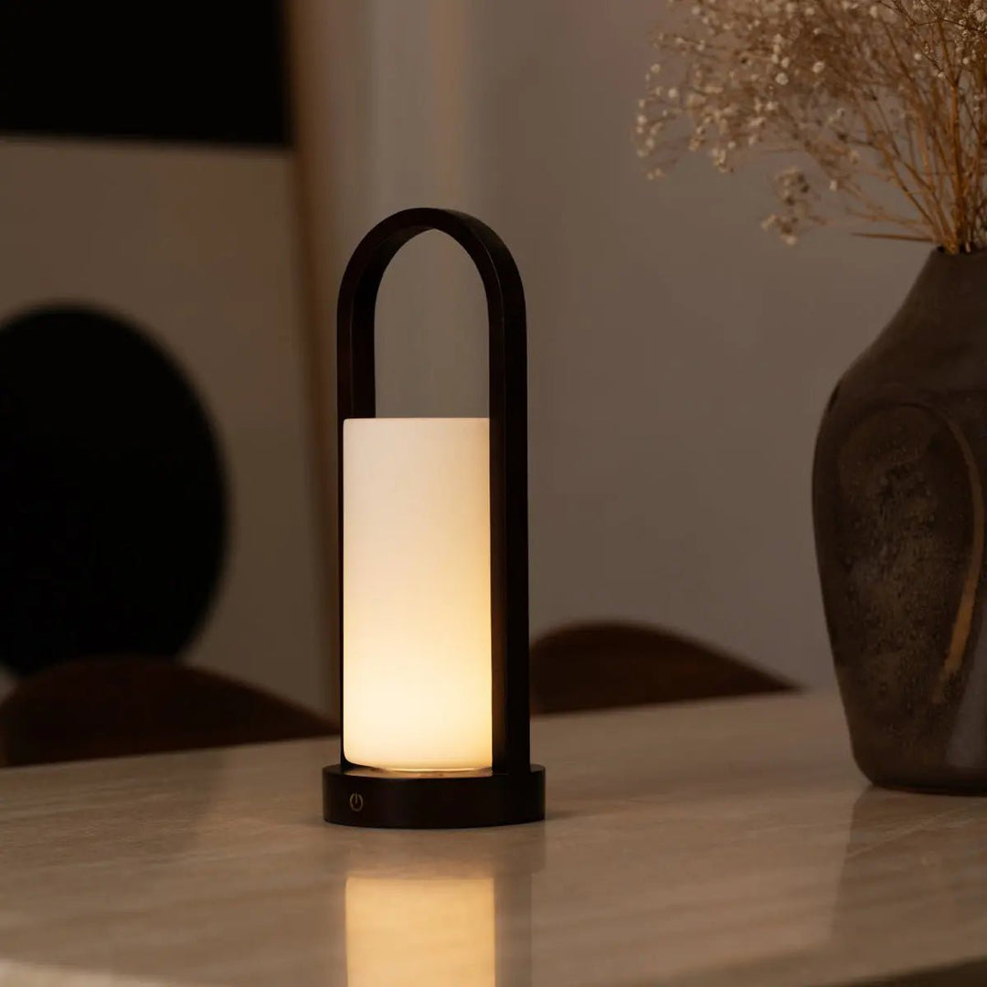 Evie Dark Brown Rechargeable Wooden Table Lamp – Dimmable & Cordless