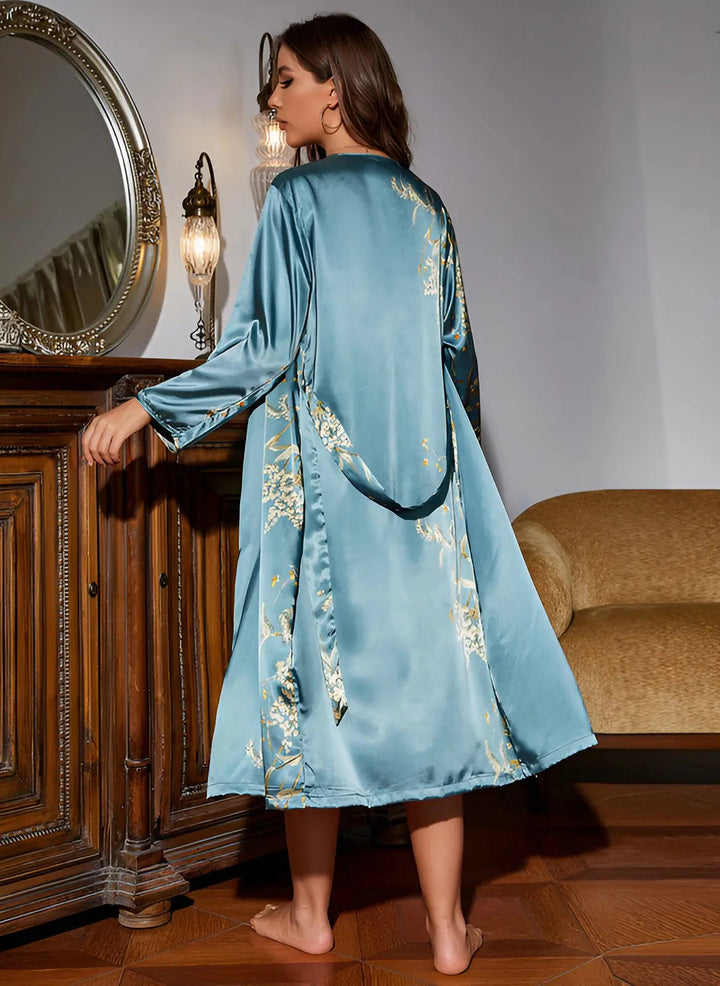 SatinCharm - Elegant 2-Piece Kimono Set with Nightgown - Stylish Satin Nightwear Set for Women