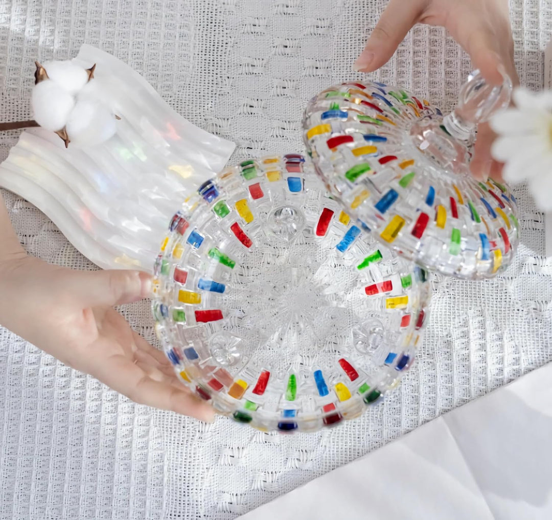 LustreCharm Candy Jar - Colorful Stained Glass Design - Durable Construction with Lid