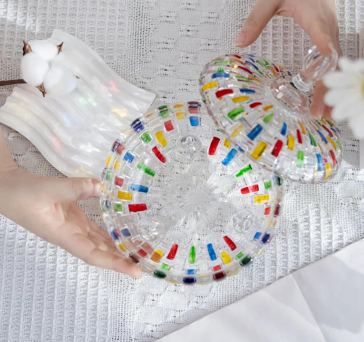 LustreCharm Candy Jar - Colorful Stained Glass Design - Durable Construction with Lid